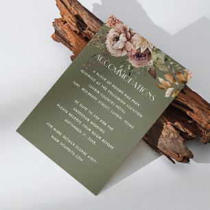 Earthy Olive Green Wedding Details. Floral Boho QR Enclosure Card
