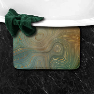 Earthy Olive Strata   Green and Gold Ink Agate Bath Mat
