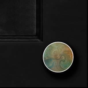 Earthy Olive Strata Green and Gold Ink Agate Ceramic Knob