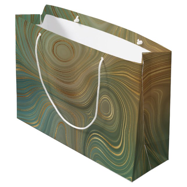 Earthy Olive Strata | Green and Gold Ink Agate Large Gift Bag (Back Angled)
