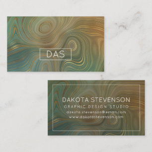 Earthy Olive Strata Green and Gold Ink Custom Business Card