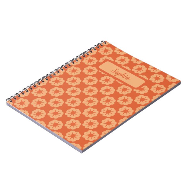 Earthy Orange Hand Drawn Floral Pattern Notebook (Left Side)