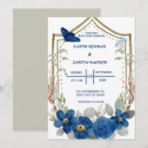 Earthy Orange Roses Floral Navy Blue Wedding