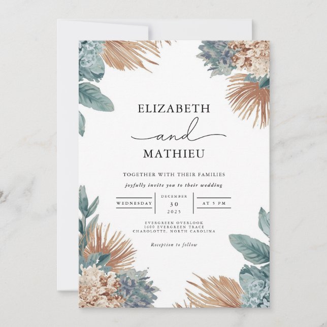 Earthy Pampas Floral Botanical Wedding Invitation (Front)