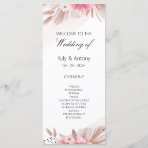 Earthy Pampas Grass Ceremony Order of Service Note