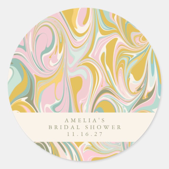 Earthy Pastel Abstract Marble Custom Bridal Shower Classic Round Sticker (Front)