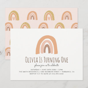 Earthy Pastel Rainbow 1er Birthday Invitation