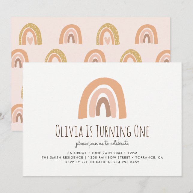 Earthy Pastel Rainbow 1st Birthday Invitation (Front/Back)