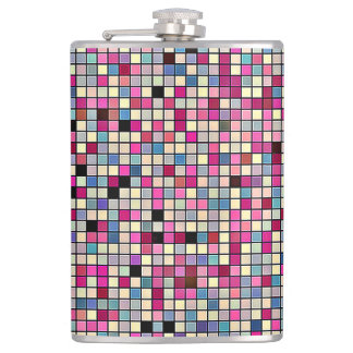Earthy Pastels Square Tiles Pattern Hip Flask