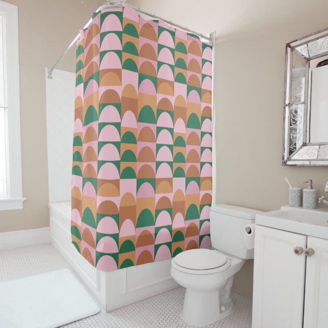 Earthy Pink and Green Geometric Shapes Pattern (In Situ)