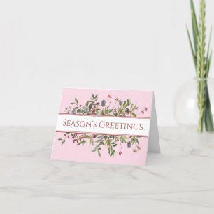 Earthy Pink and Green Watercolor Berries Christmas Holiday Card
