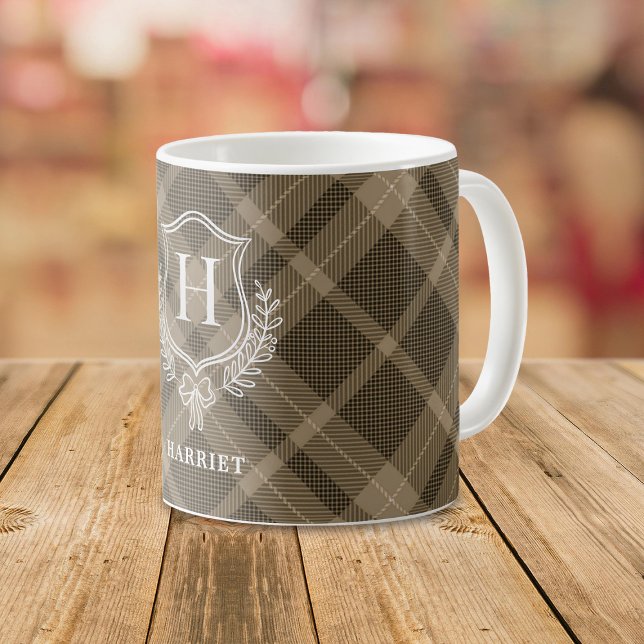 Earthy Plaid Monogram Initial Tartan Coffee Mug (Creator Uploaded)