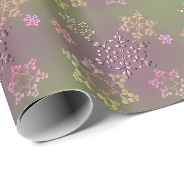 Earthy Plum Moss Colour Snowflakes Wrapping Paper (Roll Corner)