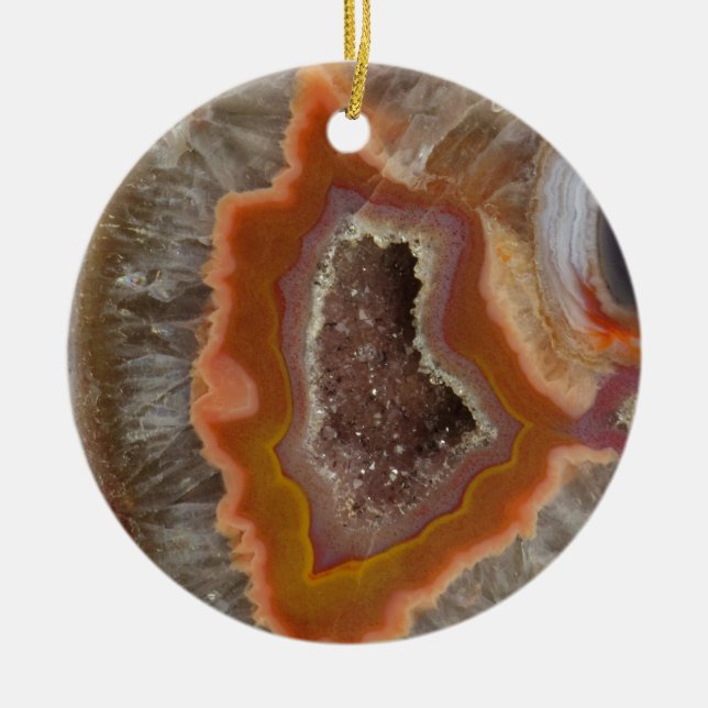 Earthy Quartz Crystal Druzy Ceramic Ornament (Front)