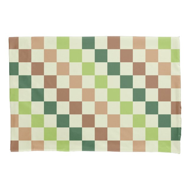 Earthy rainbow diagonal checkerboard pattern pillowcase (Front-Left)