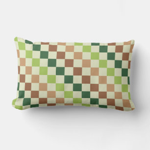 Earthy rainbow diagonal chequerboard pattern lumbar pillow