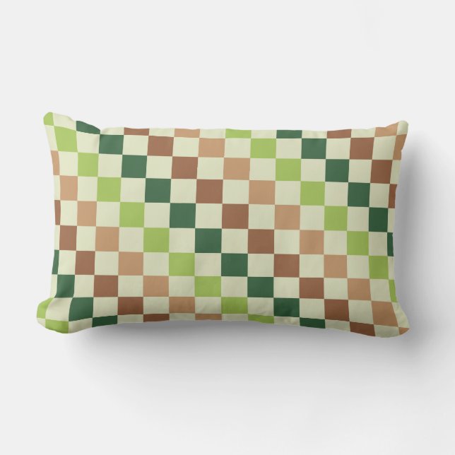 Earthy rainbow diagonal chequerboard pattern lumbar pillow (Front)