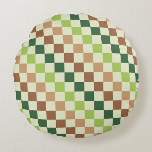 Earthy rainbow diagonal chequerboard pattern round pillow