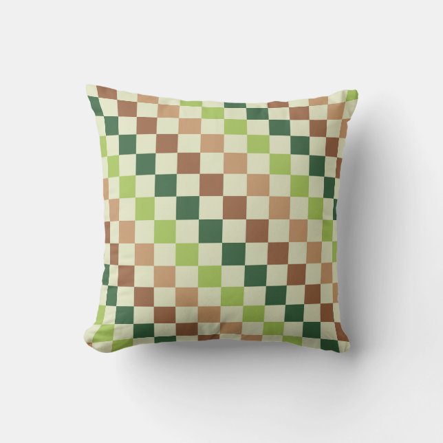 Earthy rainbow diagonal chequerboard pattern throw pillow (Front)