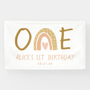 Earthy Rainbow Girl 1st Birthday Banner