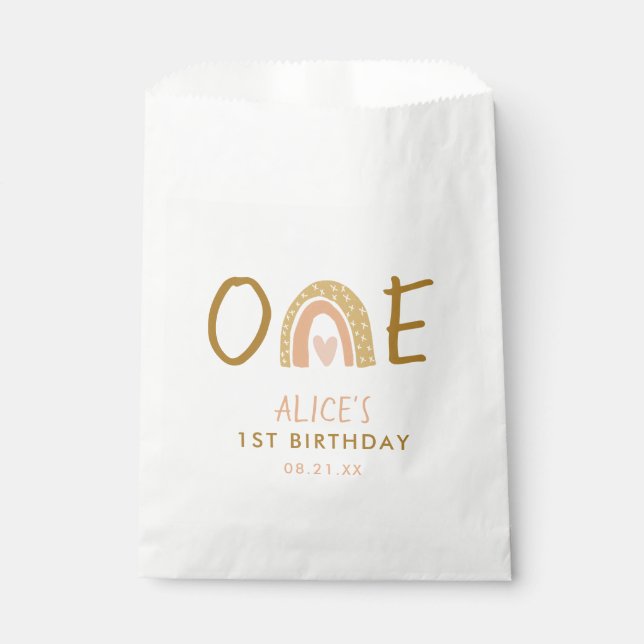 Earthy Rainbow Girl 1st Birthday Favour Bag (Front)