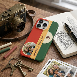 Earthy Retro 70s Color Block Custom Photo & Name iPhone 15 Pro Case