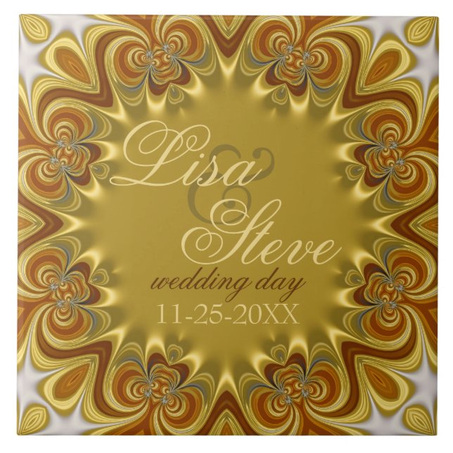 Earthy Retro Bohemian Wedding Keepsake Ceramic Tile (Front)