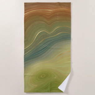 Earthy Retro Strata   Vintage Neutral Tone Agate Beach Towel