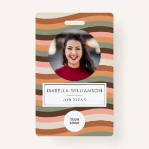 Earthy Retro Wavy Stripe Employee Photo ID  Badge