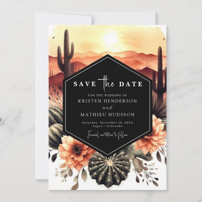 Earthy Romantic Cactus Wedding Save The Date (Front)