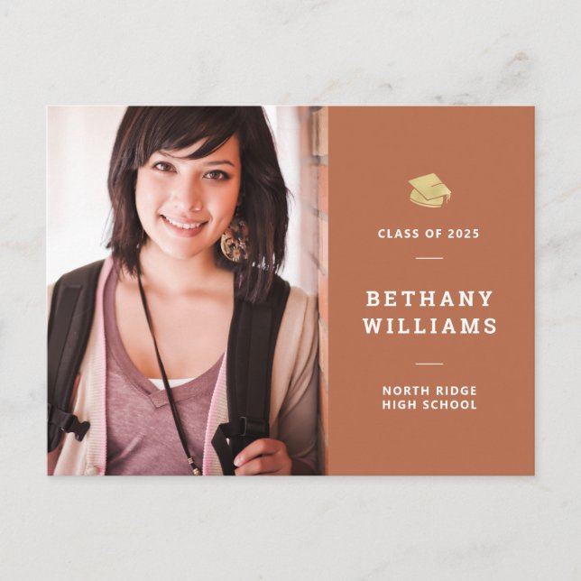 Earthy Rust Orange Modern Photo Graduation Postcard (Front)
