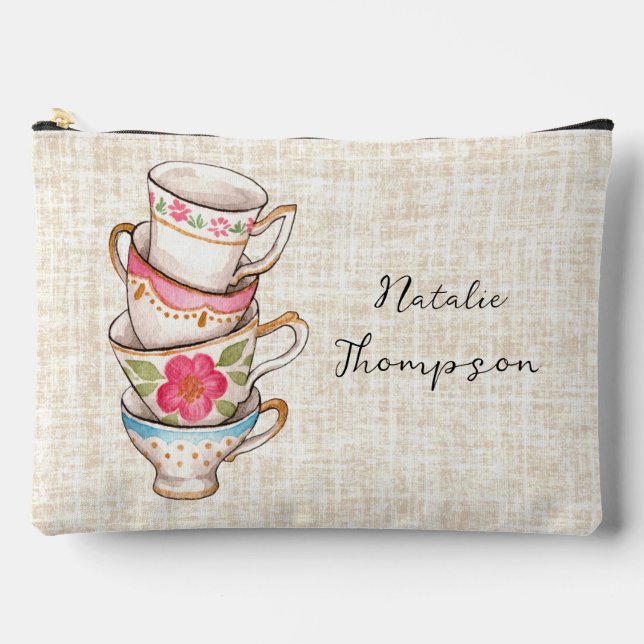 Earthy rustic background hand painted art Monogram Accessory Pouch (Front)