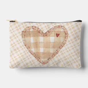 Earthy scottish pattern Big heart Brown beige Accessory Pouch