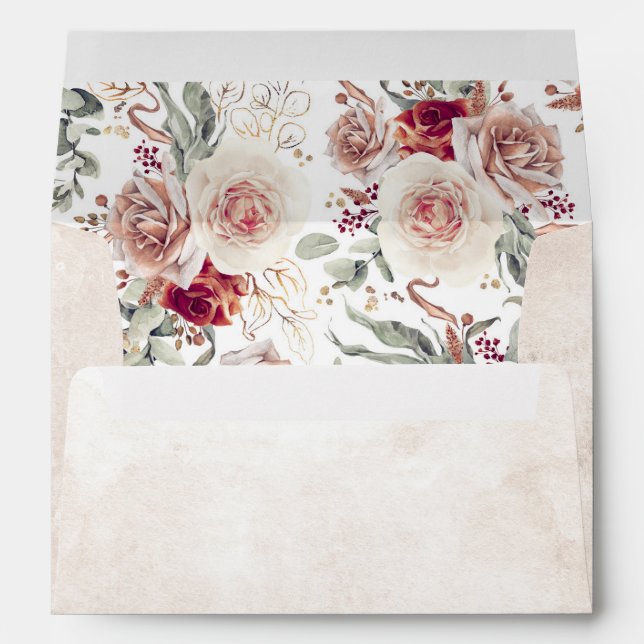 Earthy Shade Watercolor Flowers Pattern Botanical Envelope (Back (Bottom))