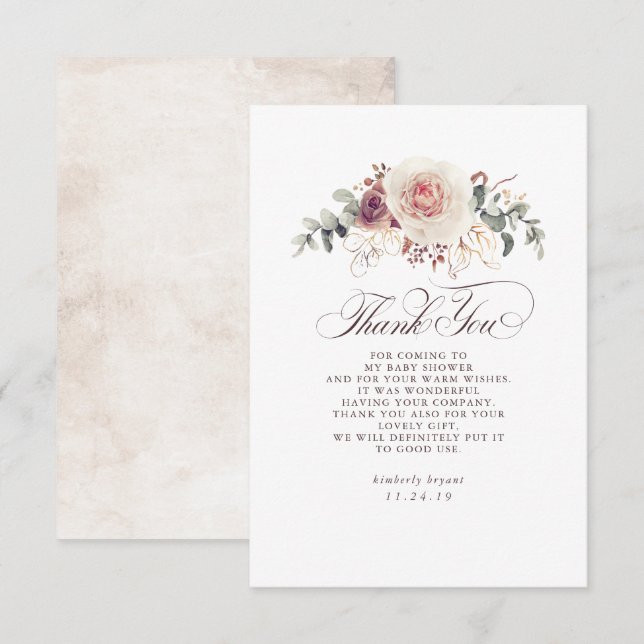 Earthy Shades Floral Baby Shower Thank You (Front/Back)