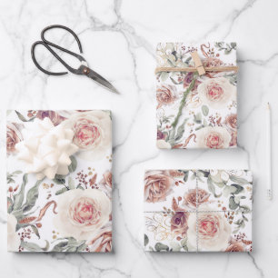 Earthy Shades Floral Botanical Watercolor Pattern Wrapping Paper Sheet