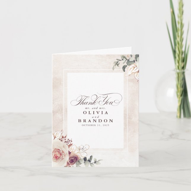 Earthy Shades Floral Wedding Thank You (Front)