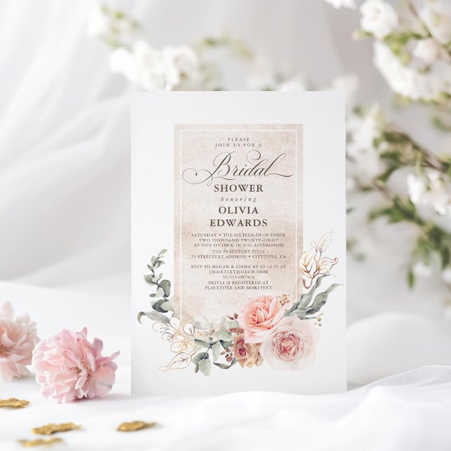 Earthy Shades Flowers Boho Elegant Bridal Shower Invitation (Botanical Elegant Bridal Shower Invitations)
