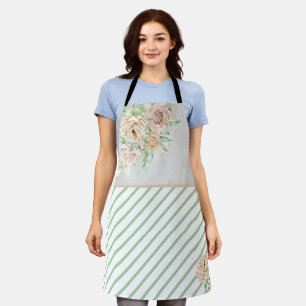 Earthy Shades Flowers Boho Elegant Sage Green Apron