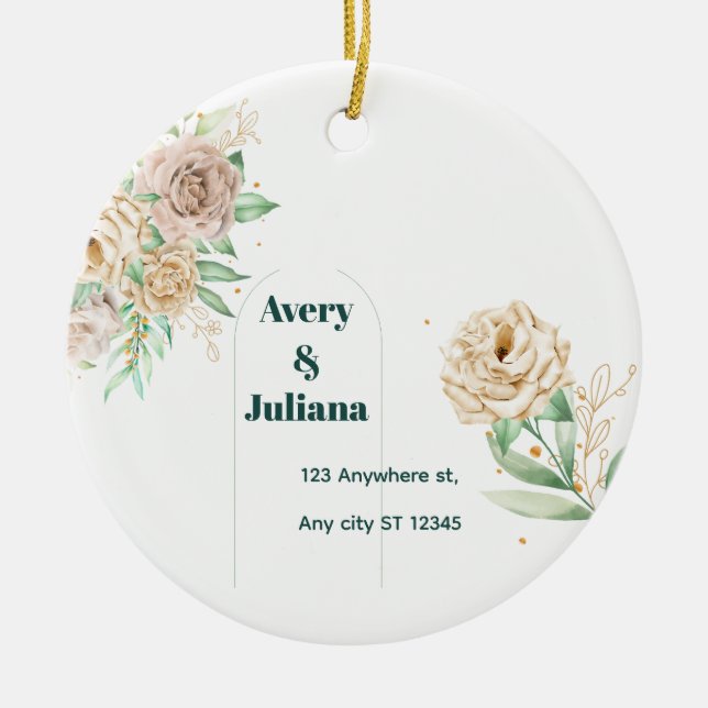 Earthy Shades Flowers Boho Elegant Sage Green Ceramic Ornament (Front)