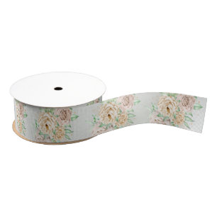 Earthy Shades Flowers Boho Elegant Sage Green Grosgrain Ribbon