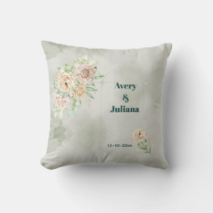 Earthy Shades Flowers Boho Elegant Sage Green Throw Pillow