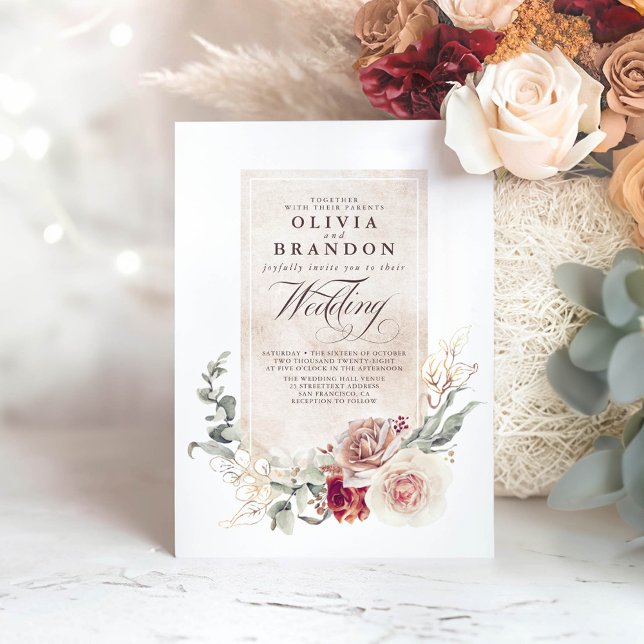 Earthy Shades Flowers Boho Elegant Wedding Invitation (Earthy Flowers Elegant Wedding Invitation)