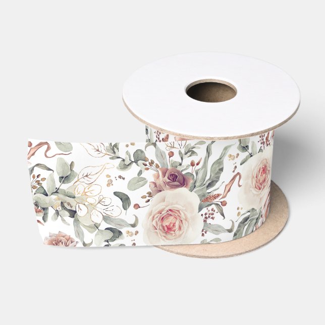 Earthy Shades Terracotta Rust Flowers Botanical Satin Ribbon (Spool)