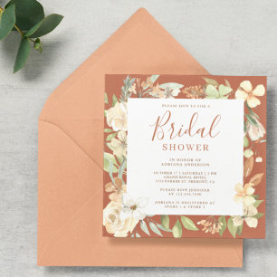 Earthy Soft Peach Floral Terracotta Bridal Shower Invitation
