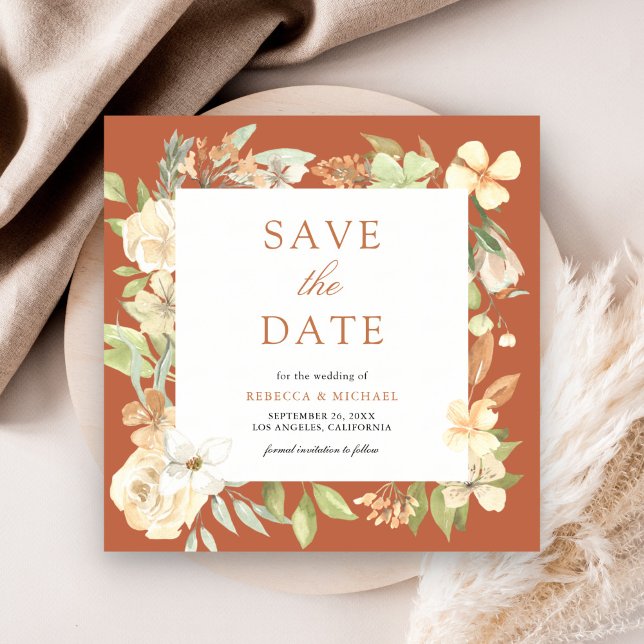 Earthy Soft Peach Floral Terracotta Wedding Save The Date (Creator Uploaded)