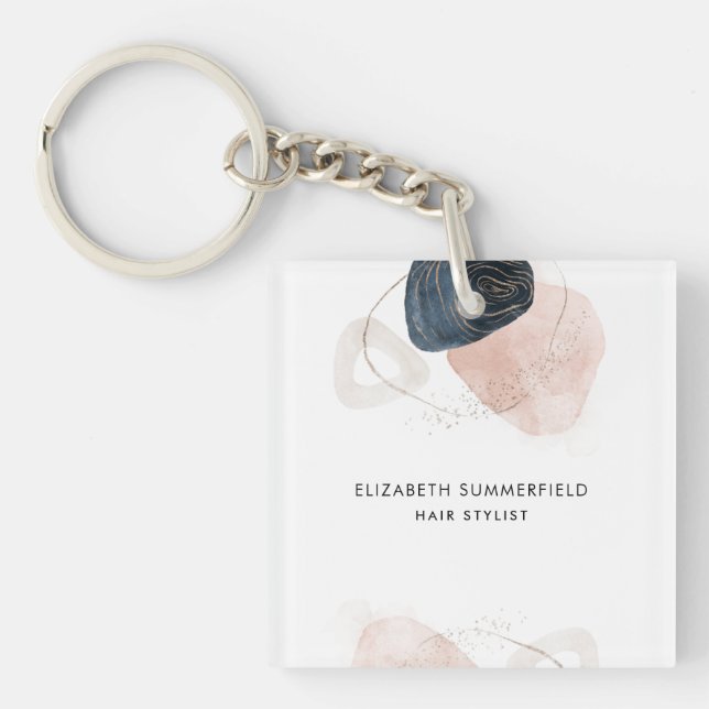 Earthy Stone Marble Hair Stylist Custom Keychain (Front)