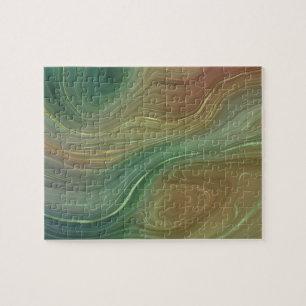 Earthy Strata   Emerald Green Brown Gold Agate Jigsaw Puzzle