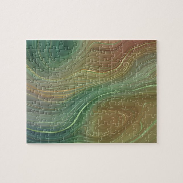 Earthy Strata | Emerald Green Brown Gold Agate Jigsaw Puzzle (Horizontal)