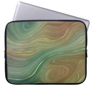 Earthy Strata Emerald Green Brown Gold Agate Laptop Sleeve